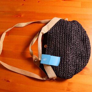 Kiss Sea Packable beach bag for women, NWT, black bag with gold sparkle and jute